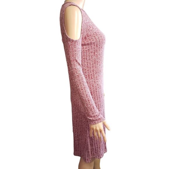 PIPHAY Chelsea Red Heathered Ribbed Knit Cold Shoulder Long Sleeve Dress XSMALL - Picture 3 of 14